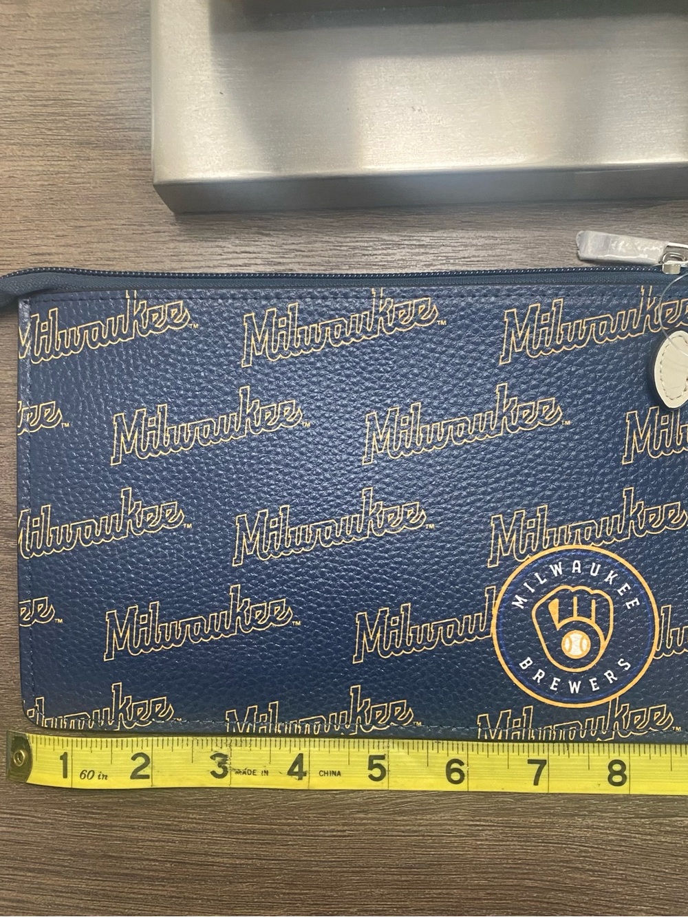 Milwaukee Brewers MLB Navy Blue Zip Clutch Wallet Pouch Vegan Leather with Strap